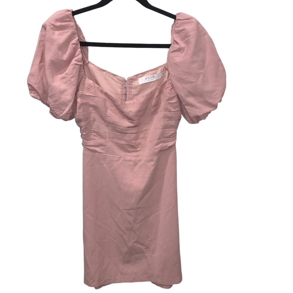ASTR the label Linen Pleat Front Puff Sleeve Mini Dress in Dusty Rose in Size S